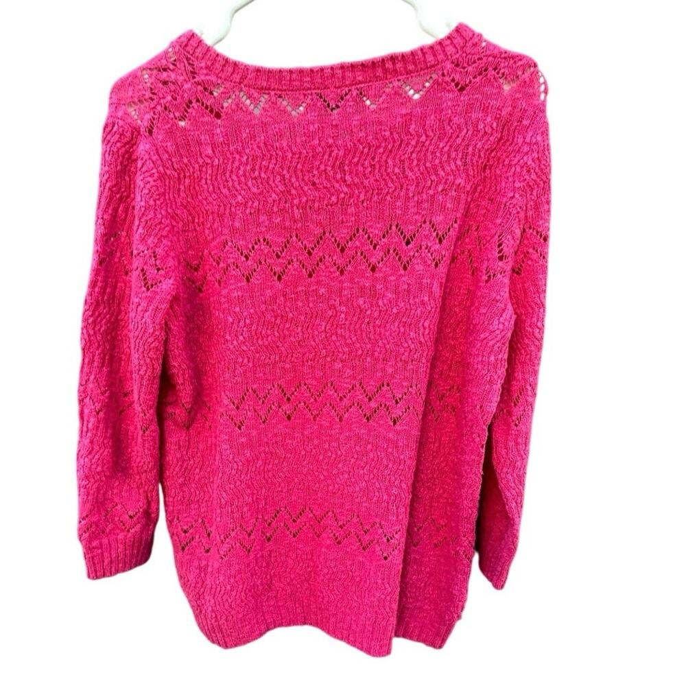 Jones New York Sport Pink Open Knit Sweater XL Cotton Lightweight - Picture 2 of 6